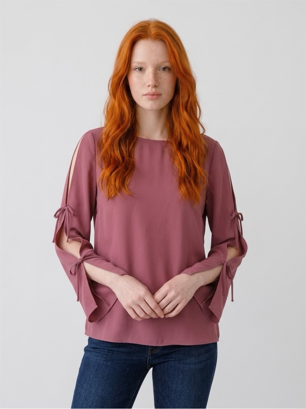 WILFRED Mauve Tie-Sleeve Long Sleeve blouse